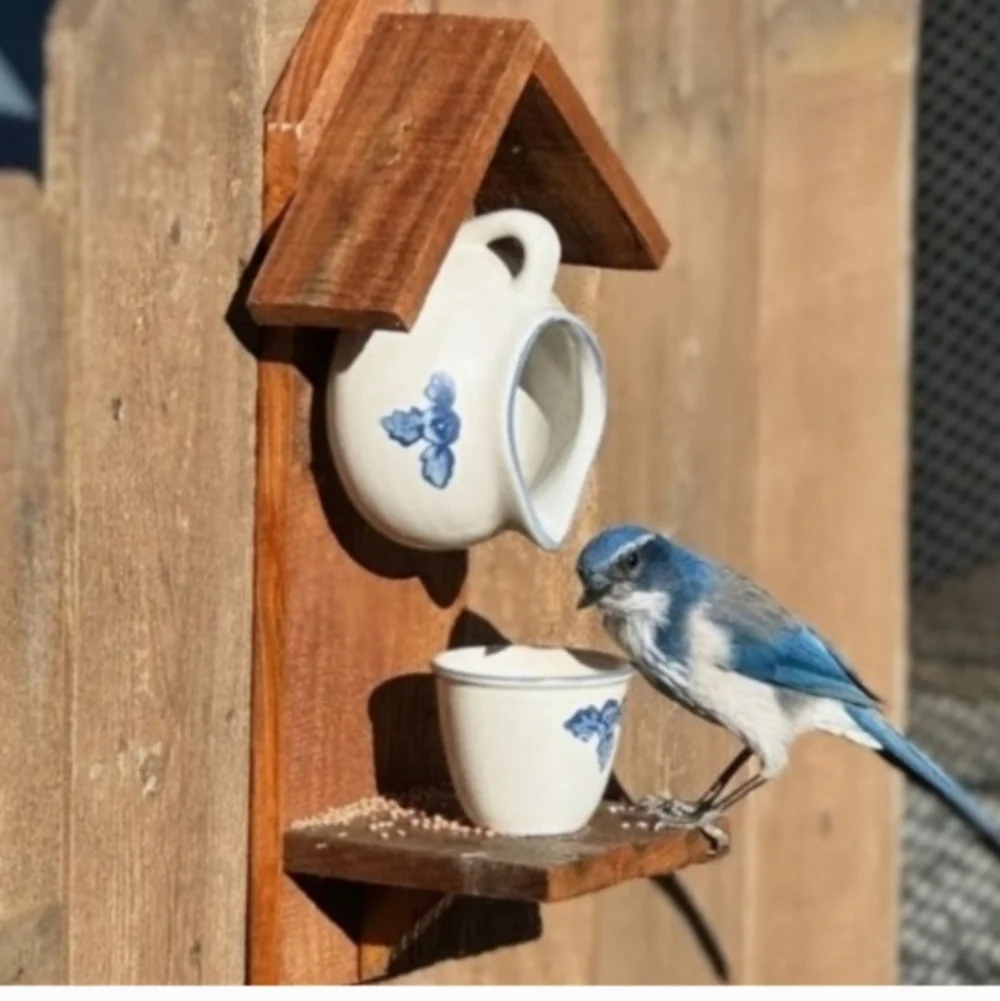 Rustic Wooden Handmade Bird Feeder Penguin With The Birds